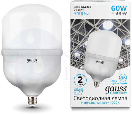 Лампа Elementary LED T160 E27 60W 5400lm 5400lm 180-240V 4000K Gauss 63226