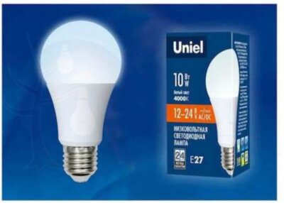 Лампа светодиодная низковольтная LED 10вт, E27,12-24В, белый, А60, матовая UNIEL Uniel UL-00002381