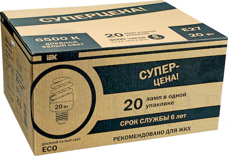 Лампа спираль КЭЛP-FS Е27 15Вт 2700К ЖКХПАК 20 шт IEK-eco