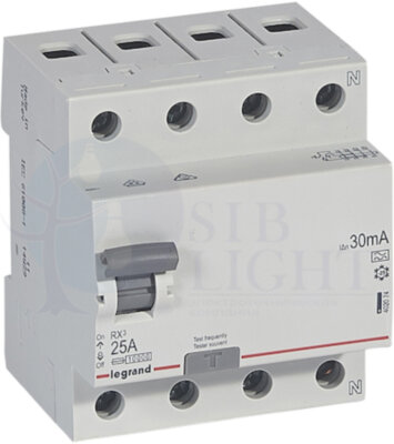 Выключатель дифференциального тока 4P 25А 0.03А RX3 (тип А) Legrand 402074