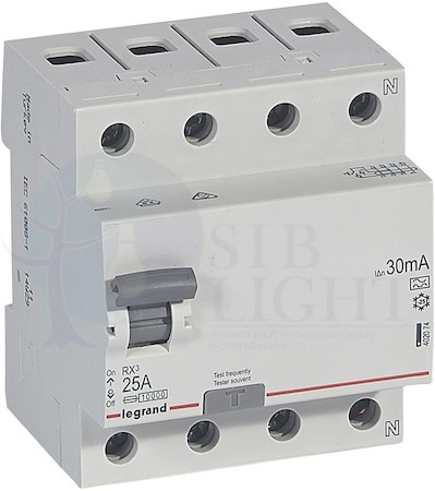 Выключатель дифференциального тока 4P 25А 0.03А RX3 (тип А) Legrand 402074