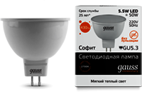 Лампа LED Elementary MR16 GU5.3 5.5W 220V 3000K Gauss 13516