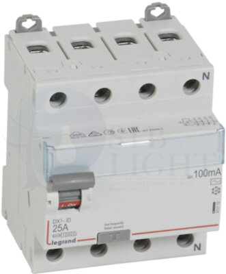 Выключатель дифференциального тока 4P 25А 0.1А DX3 (тип AC) Legrand 411712