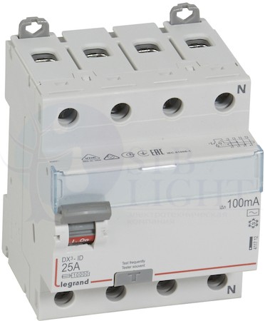 Выключатель дифференциального тока 4P 25А 0.1А DX3 (тип AC) Legrand 411712
