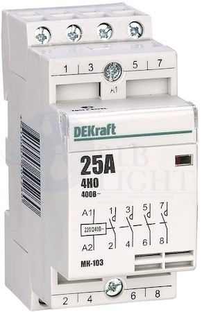 Модульный контактор 4НО 25А 230В МК-103 DEKraft 18067DEK