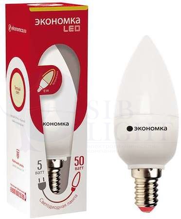 Лампа светодиодная свеча 5Вт 450Лм 230В 3000К E14 ЭКОНОМКА Eco_LED5wCNE1430