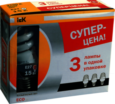 Лампа спираль КЭЛP-FS Е27 20Вт 2700К ПРОМОПАК 3 шт IEK-eco