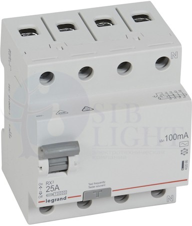 Выключатель дифференциального тока 4P 25А 0.1А RX3 (тип AC) Legrand 402066