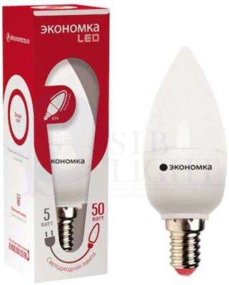 Лампа светодиодная свеча 5Вт 450Лм 230В 4500К E14 ЭКОНОМКА Eco_LED5wCNE1445