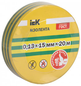 Изолента 0,13х15мм желто-зеленая 20м IEK