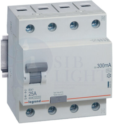 Выключатель дифференциального тока 4P 25А 0.3А RX3 (тип AC) Legrand 402070