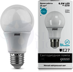 Лампа Gauss LED Elementary A60 6.5W E27 4100K 1/50
