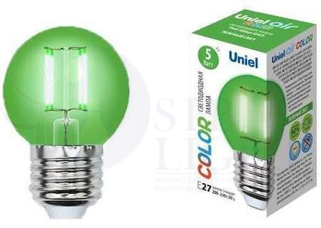 Лампа светодиодная декоративная цветная LED 5вт 200-250В шар 350Лм Е27 ЗЕЛЕНЫЙ Uniel Air color Uniel UL-00002988