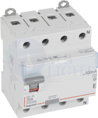 Выключатель дифференциального тока 4P 25А 0.5А DX3 (тип А) Legrand 411789