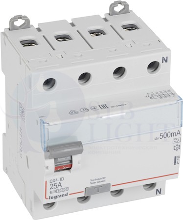 Выключатель дифференциального тока 4P 25А 0.5А DX3 (тип А) Legrand 411789
