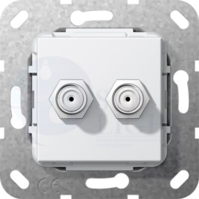 Розетка телевизионная System55 (2хSAT, под рамку, с/у, белая глянцевая) Gira 565103