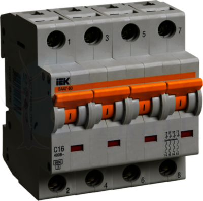 Автомат 4P 16А ВА47-60 (6 кА, C) IEK MVA41-4-016-C
