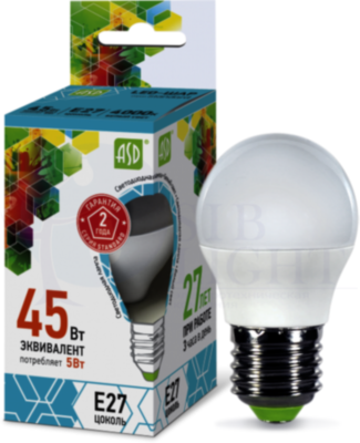 Лампа светодиодная LED-шар-standard 5Вт шар 4000К белый E27 450лм 160-260В ASD 4690612002187