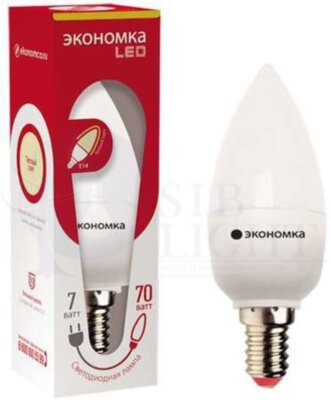 Лампа светодиодная свеча 7Вт 600Лм 230В 3000К E14 ЭКОНОМКА Eco_LED7wCNE1430