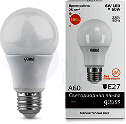 Лампа Gauss LED Elementary A60 6W E27 2700K 1/40