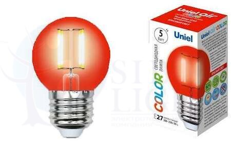 Лампа светодиодная декоративная цветная LED 5вт 200-250В шар 350Лм Е27 КРАСНЫЙ Uniel Air color Uniel UL-00002986