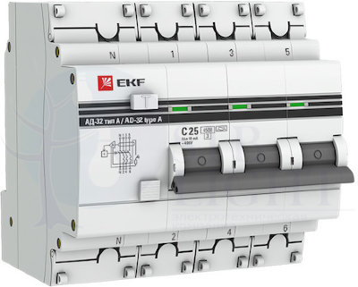 Дифференциальный автомат АД-32 3P+N 25А/10мА (тип А) PROxima EKF DA32-25-10-4P-a-pro