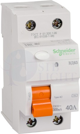 Выключатель дифференциального тока 2P 40А 300мА Домовой (тип AC) Schneider Electric 11453