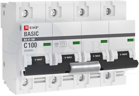 Автоматический выключатель 4P 100А (C) 10kA ВА 47-100 EKF Basic EKF mcb47100-4-100C-bas