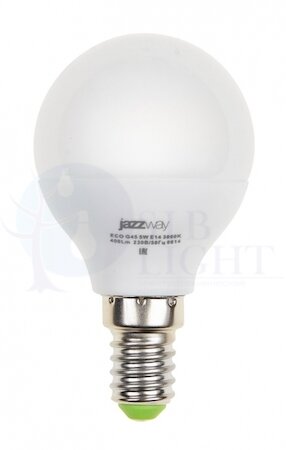Лампа светодиодная (LED) G45 "шар" 5W E14 3000K мат 400Lm Jazzway 1036896A