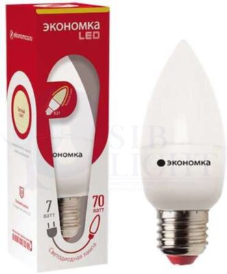 Лампа светодиодная свеча 7Вт 600Лм 230В 3000К E27 ЭКОНОМКА Eco_LED7wCNE2730