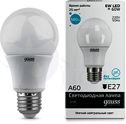 Лампа Gauss LED Elementary A60 6W E27 4100K 1/40