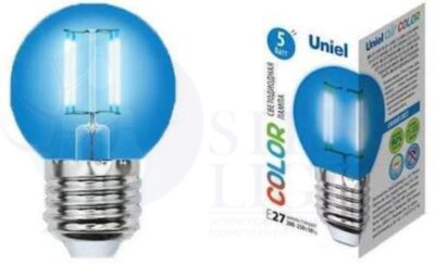 Лампа светодиодная декоративная цветная LED 5вт 200-250В шар 350Лм Е27 СИНИЙ Uniel Air color Uniel UL-00002990