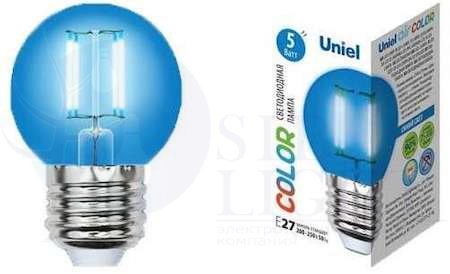 Лампа светодиодная декоративная цветная LED 5вт 200-250В шар 350Лм Е27 СИНИЙ Uniel Air color Uniel UL-00002990