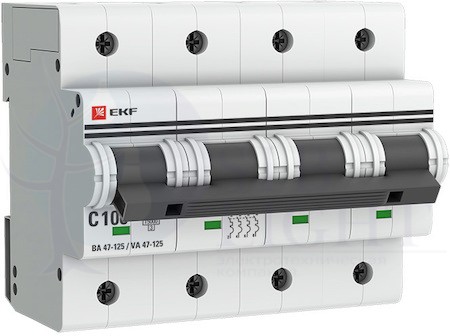 Автоматический выключатель 4P 100А (D) 15кА ВА 47-125 PROxima EKF mcb47125-4-100D