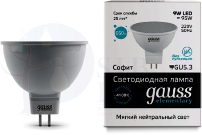 Лампа LED Elementary MR16 GU5.3 9W 4100K 1/10/100 Gauss 13529