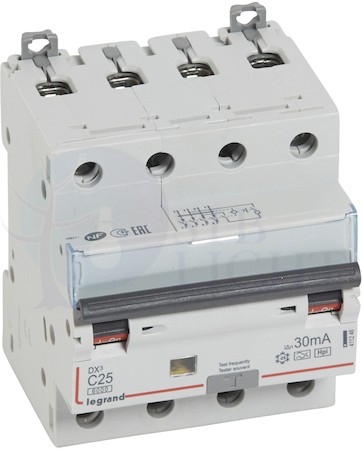 Дифференциальный автомат 4P 25А DX3 (тип AC, 10 кА) Legrand 411246