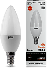 Лампа LED Elementary свеча E14 6W 3000K 1/10/50 Gauss 33116