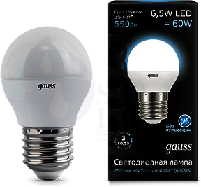Лампа LED Globe E27 6.5W 4100K Gauss 105102207