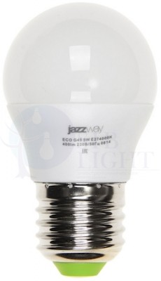 Лампа светодиодная (LED) G45 "шар" 5W E27 3000K мат 400Lm Jazzway 1036957A