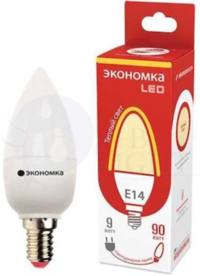 Лампа светодиодная свеча 9Вт 800Лм 230В 3000К E14 ЭКОНОМКА Eco_LED9wCNE1430