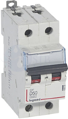 DX3 6000 Автоматический выключатель 10кА 2P 230/400В 50А 2 мод (D) Legrand 408036