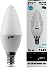 Лампа LED Elementary свеча E14 6W 4100K Gauss 33126
