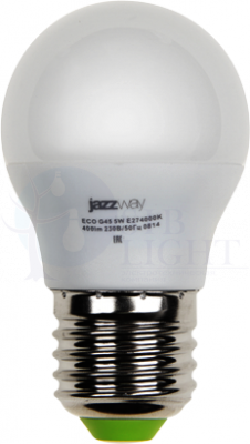 Лампа светодиодная (LED) G45 "шар" 5W E27 3000K мат 400Lm Jazzway 1036957