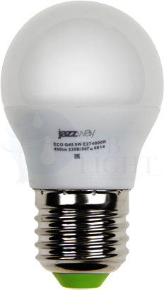 Лампа светодиодная (LED) G45 "шар" 5W E27 3000K мат 400Lm Jazzway 1036957