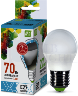 Лампа светодиодная LED-шар-standard 7.5Вт шар 4000К белый E27 675лм 160-260В ASD 4690612003993