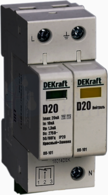 Ограничитель перенапряжений 2P 20кА D 275В ОП-101 DEKraft 18014DEK
