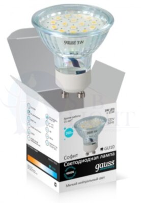 Лампа Gauss LED Elementary GU10 3W 4100К 1/10/100