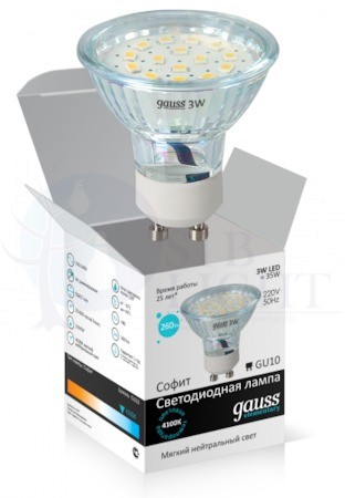 Лампа Gauss LED Elementary GU10 3W 4100К 1/10/100