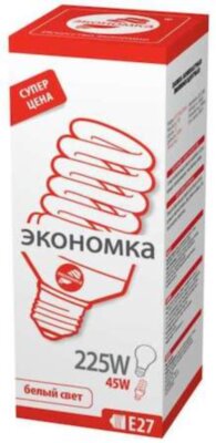 Лампа люминесцентная SPC T3 спираль 45Вт 2400Лм 4000К E27 ЭКОНОМКА LKsmT3SPC45wE2742eco