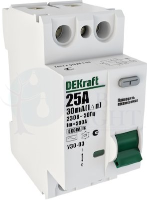 Выключатель дифференциального тока 2P 10 А 30 мА УЗО-03 (тип AC) DEKraft 14052DEK